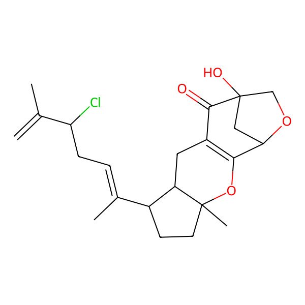 2D Structure of 7-(5-Chloro-6-methylhepta-2,6-dien-2-yl)-12-hydroxy-4-methyl-3,14-dioxatetracyclo[10.2.1.02,10.04,8]pentadec-2(10)-en-11-one