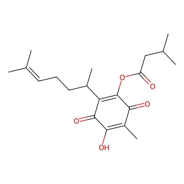 2D Structure of [4-hydroxy-5-methyl-2-[(2R)-6-methylhept-5-en-2-yl]-3,6-dioxocyclohexa-1,4-dien-1-yl] 3-methylbutanoate