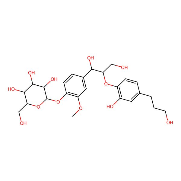 2D Structure of (2S,3R,4S,5S,6R)-2-[4-[(1R,2S)-1,3-dihydroxy-2-[2-hydroxy-4-(3-hydroxypropyl)phenoxy]propyl]-2-methoxyphenoxy]-6-(hydroxymethyl)oxane-3,4,5-triol