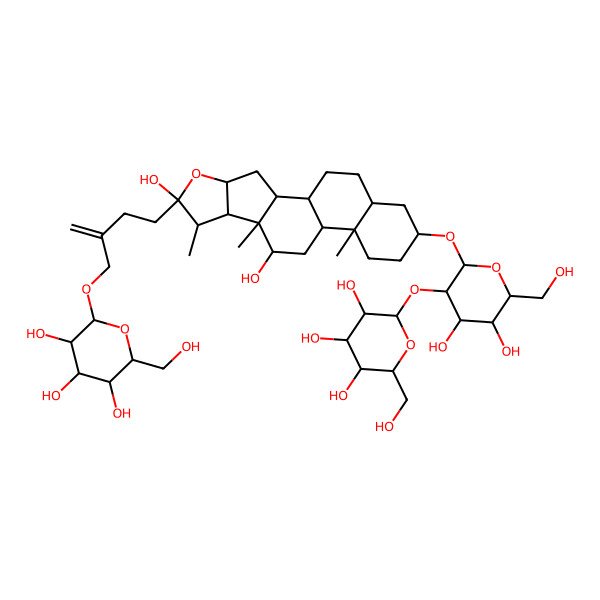 2D Structure of (2R,3R,4S,5S,6R)-2-[4-[(1R,2S,4S,6S,7S,8R,9S,10R,12S,13S,16S,18R)-16-[(2R,3R,4S,5R,6R)-4,5-dihydroxy-6-(hydroxymethyl)-3-[(2S,3R,4S,5S,6R)-3,4,5-trihydroxy-6-(hydroxymethyl)oxan-2-yl]oxyoxan-2-yl]oxy-6,10-dihydroxy-7,9,13-trimethyl-5-oxapentacyclo[10.8.0.02,9.04,8.013,18]icosan-6-yl]-2-methylidenebutoxy]-6-(hydroxymethyl)oxane-3,4,5-triol