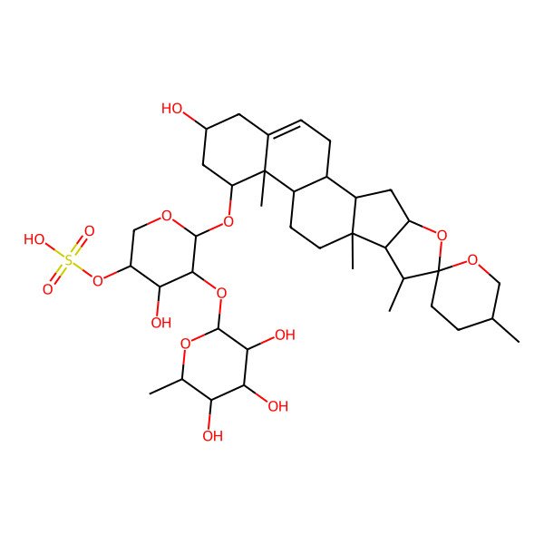 2D Structure of [4-Hydroxy-6-(16-hydroxy-5',7,9,13-tetramethylspiro[5-oxapentacyclo[10.8.0.02,9.04,8.013,18]icos-18-ene-6,2'-oxane]-14-yl)oxy-5-(3,4,5-trihydroxy-6-methyloxan-2-yl)oxyoxan-3-yl] hydrogen sulfate
