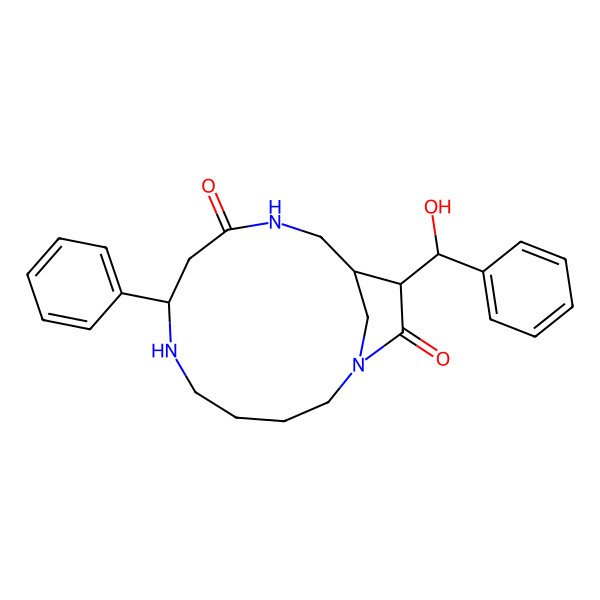 2D Structure of (7S,12S,13S)-13-[(R)-hydroxy(phenyl)methyl]-7-phenyl-1,6,10-triazabicyclo[10.2.1]pentadecane-9,14-dione