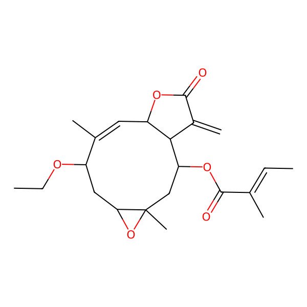 2D Structure of [(1R,2R,4S,6R,8S,9Z,11S)-8-ethoxy-4,9-dimethyl-14-methylidene-13-oxo-5,12-dioxatricyclo[9.3.0.04,6]tetradec-9-en-2-yl] (Z)-2-methylbut-2-enoate