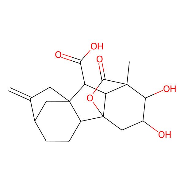 2D Structure of (1R,2R,5R,8R,9S,10R,11S,12R,13R)-12,13-dihydroxy-11-methyl-6-methylidene-16-oxo-15-oxapentacyclo[9.3.2.15,8.01,10.02,8]heptadecane-9-carboxylic acid