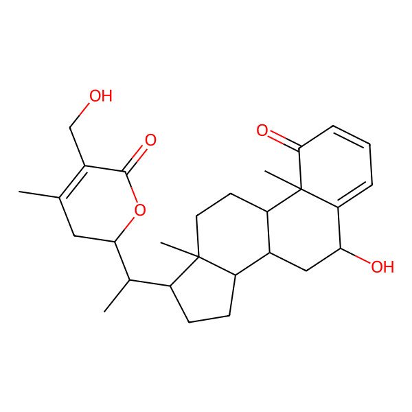 2D Structure of 2-[1-(6-Hydroxy-10,13-dimethyl-1-oxo-6,7,8,9,11,12,14,15,16,17-decahydrocyclopenta[a]phenanthren-17-yl)ethyl]-5-(hydroxymethyl)-4-methyl-2,3-dihydropyran-6-one