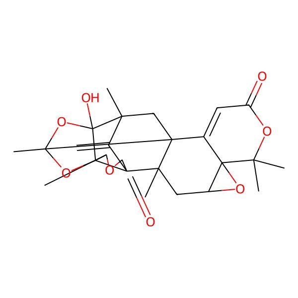 2D Structure of 15-Hydroxy-2,7,7,14,17,20-hexamethyl-23-methylidene-5,8,16,18,21-pentaoxaoctacyclo[12.8.1.01,19.02,12.04,6.06,11.012,17.015,19]tricos-10-ene-9,22-dione