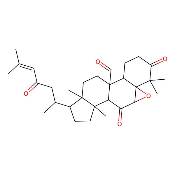 2D Structure of (5S,6R,8xi,9beta)-10,14-dimethyl-1,7,23-trioxo-5,6-epoxy-4,9-cyclo-9,10-secocholest-24-ene-9-carbaldehyde