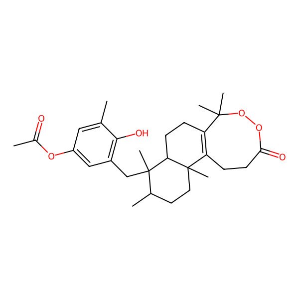 2D Structure of [4-Hydroxy-3-methyl-5-[(2,5,6,11,11-pentamethyl-14-oxo-12,13-dioxatricyclo[8.6.0.02,7]hexadec-1(10)-en-6-yl)methyl]phenyl] acetate