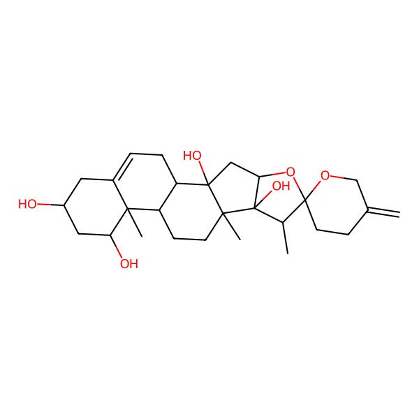 2D Structure of 7,9,13-Trimethyl-5'-methylidenespiro[5-oxapentacyclo[10.8.0.02,9.04,8.013,18]icos-18-ene-6,2'-oxane]-2,8,14,16-tetrol