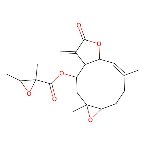 2D Structure of [(1R,2R,4R,6S,9E,11R)-4,9-dimethyl-14-methylidene-13-oxo-5,12-dioxatricyclo[9.3.0.04,6]tetradec-9-en-2-yl] (2S,3R)-2,3-dimethyloxirane-2-carboxylate