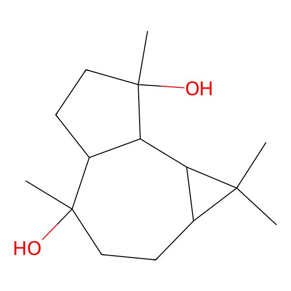 2D Structure of (1aR,4R,4aR,7S,7aR,7bR)-1,1,4,7-tetramethyl-1a,2,3,4a,5,6,7a,7b-octahydrocyclopropa[h]azulene-4,7-diol