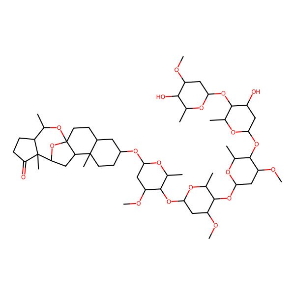 2D Structure of (1S,4S,6S,9S,10R,12R,13S,17R,18S)-6-[(2R,4S,5R,6R)-5-[(2S,4R,5R,6R)-5-[(2S,4R,5R,6R)-5-[(2S,4S,5S,6R)-4-hydroxy-5-[(2S,4R,5R,6R)-5-hydroxy-4-methoxy-6-methyloxan-2-yl]oxy-6-methyloxan-2-yl]oxy-4-methoxy-6-methyloxan-2-yl]oxy-4-methoxy-6-methyloxan-2-yl]oxy-4-methoxy-6-methyloxan-2-yl]oxy-9,13,18-trimethyl-19,20-dioxapentacyclo[10.7.1.01,10.04,9.013,17]icosan-14-one