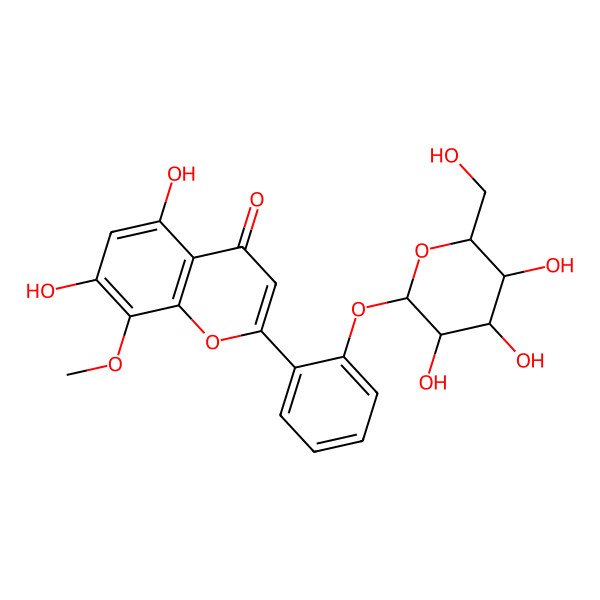 2D Structure of 5,7-dihydroxy-8-methoxy-2-[2-[(2S,3R,4S,5S,6R)-3,4,5-trihydroxy-6-(hydroxymethyl)oxan-2-yl]oxyphenyl]chromen-4-one
