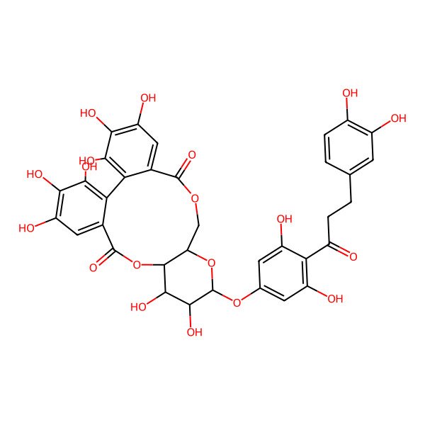 2D Structure of (10S,11R,12R,13S,15R)-13-[4-[3-(3,4-dihydroxyphenyl)propanoyl]-3,5-dihydroxyphenoxy]-3,4,5,11,12,21,22,23-octahydroxy-9,14,17-trioxatetracyclo[17.4.0.02,7.010,15]tricosa-1(23),2,4,6,19,21-hexaene-8,18-dione
