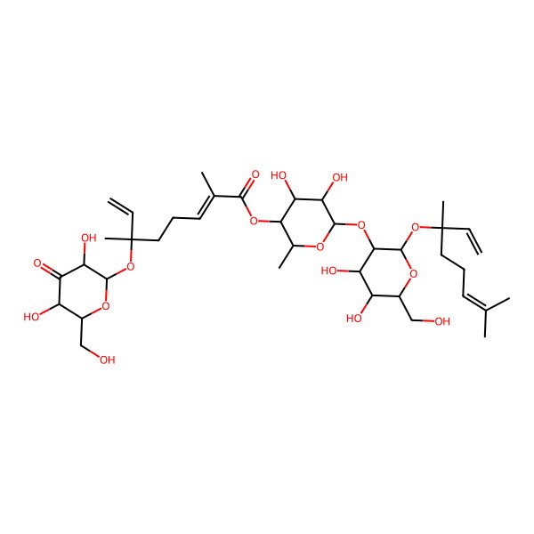 2D Structure of [6-[2-(3,7-Dimethylocta-1,6-dien-3-yloxy)-4,5-dihydroxy-6-(hydroxymethyl)oxan-3-yl]oxy-4,5-dihydroxy-2-methyloxan-3-yl] 6-[3,5-dihydroxy-6-(hydroxymethyl)-4-oxooxan-2-yl]oxy-2,6-dimethylocta-2,7-dienoate