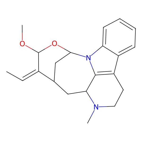 2D Structure of (2R,4R,5E,6R,8S)-5-ethylidene-4-methoxy-9-methyl-3-oxa-1,9-diazapentacyclo[10.6.1.12,6.08,19.013,18]icosa-12(19),13,15,17-tetraene