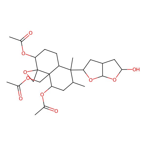 2D Structure of [3,5-diacetyloxy-8-(5-hydroxy-2,3,3a,4,5,6a-hexahydrofuro[2,3-b]furan-2-yl)-7,8-dimethylspiro[2,3,5,6,7,8a-hexahydro-1H-naphthalene-4,2'-oxirane]-4a-yl]methyl acetate