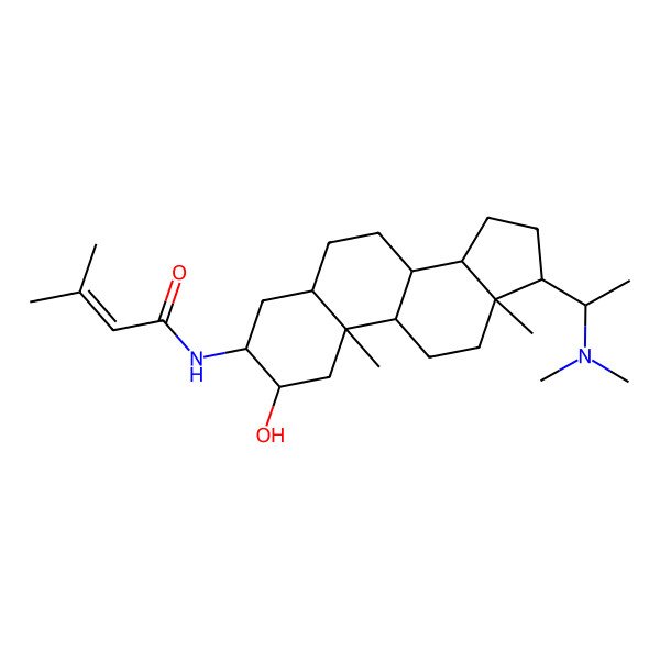 2D Structure of N-[17-[1-(dimethylamino)ethyl]-2-hydroxy-10,13-dimethyl-2,3,4,5,6,7,8,9,11,12,14,15,16,17-tetradecahydro-1H-cyclopenta[a]phenanthren-3-yl]-3-methylbut-2-enamide