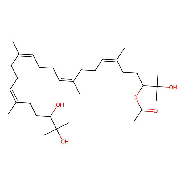 2D Structure of [(3R,6E,10E,14E,18E,22R)-2,22,23-trihydroxy-2,6,10,15,19,23-hexamethyltetracosa-6,10,14,18-tetraen-3-yl] acetate