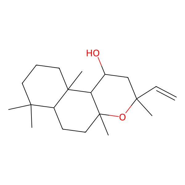 2D Structure of (1R,3R,4aR,6aS,10aS,10bS)-3-ethenyl-3,4a,7,7,10a-pentamethyl-2,5,6,6a,8,9,10,10b-octahydro-1H-benzo[f]chromen-1-ol