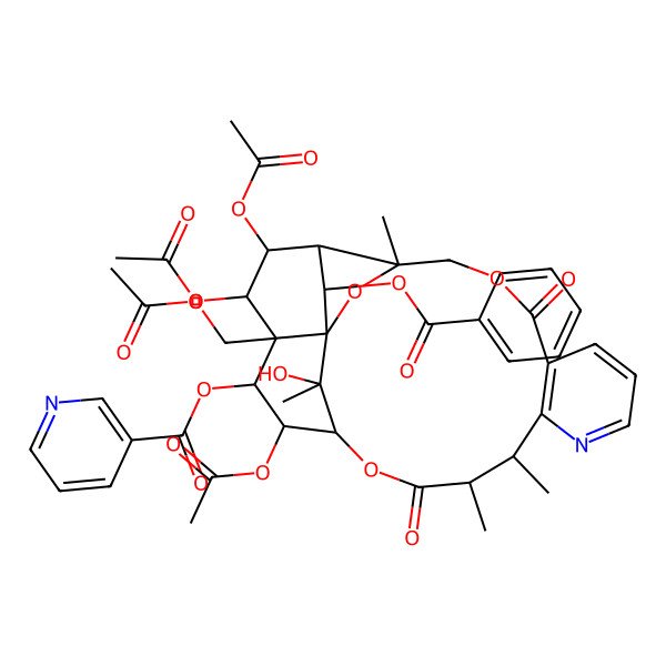 2D Structure of [18,21,22-Triacetyloxy-20-(acetyloxymethyl)-24-benzoyloxy-25-hydroxy-3,13,14,25-tetramethyl-6,15-dioxo-2,5,16-trioxa-11-azapentacyclo[15.7.1.01,20.03,23.07,12]pentacosa-7(12),8,10-trien-19-yl] pyridine-3-carboxylate