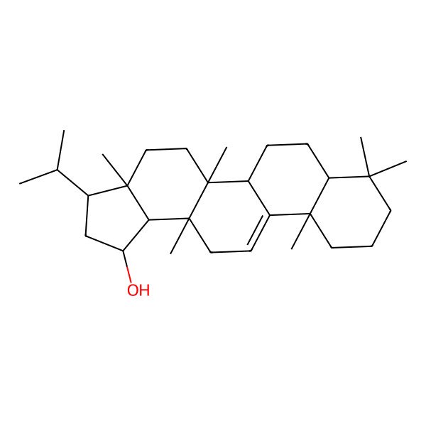 2D Structure of 3a,5a,8,8,11a,13a-Hexamethyl-3-propan-2-yl-1,2,3,4,5,5b,6,7,7a,9,10,11,13,13b-tetradecahydrocyclopenta[a]chrysen-1-ol