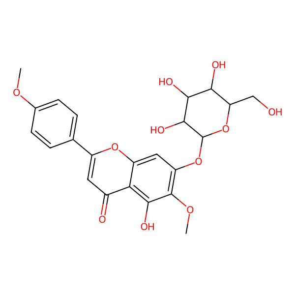 2D Structure of 5-hydroxy-6-methoxy-2-(4-methoxyphenyl)-7-[(2S,3S,5S)-3,4,5-trihydroxy-6-(hydroxymethyl)oxan-2-yl]oxychromen-4-one
