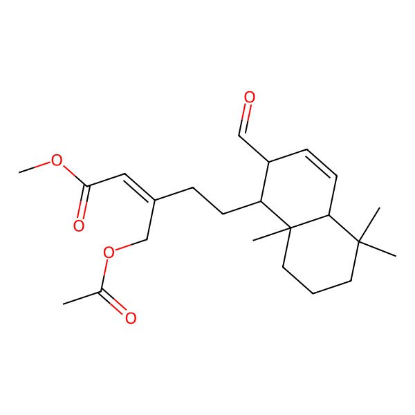 2D Structure of Methyl 3-(acetyloxymethyl)-5-(2-formyl-5,5,8a-trimethyl-1,2,4a,6,7,8-hexahydronaphthalen-1-yl)pent-2-enoate 2D Structure of Methyl 3-(acetyloxymethyl)-5-(2-formyl-5,5,8a-trimethyl-1,2,4a,6,7,8-hexahydronaphthalen-1-yl)pent-2-enoate