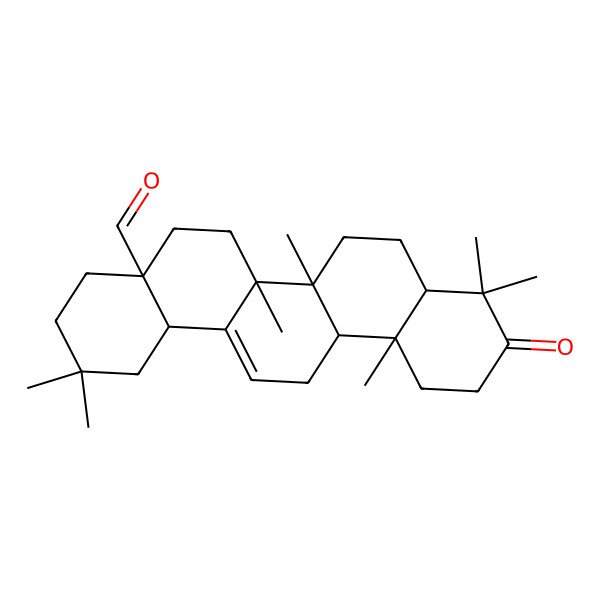 2D Structure of (4aS,6aS,6aS,6bR,8aS,12aR,14bS)-2,2,6a,6b,9,9,12a-heptamethyl-10-oxo-3,4,5,6,6a,7,8,8a,11,12,13,14b-dodecahydro-1H-picene-4a-carbaldehyde