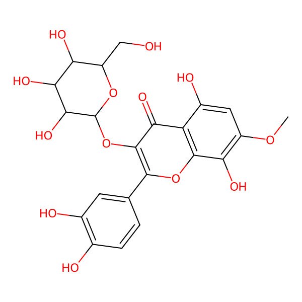 2D Structure of 2-(3,4-Dihydroxyphenyl)-5,8-dihydroxy-7-methoxy-3-[3,4,5-trihydroxy-6-(hydroxymethyl)oxan-2-yl]oxychromen-4-one