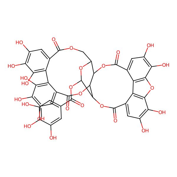 2D Structure of (2,3,14,15,16,19,20,21,35,36-Decahydroxy-6,11,24,32-tetraoxo-7,10,25,28,31,40-hexaoxaoctacyclo[35.2.1.05,39.08,27.09,30.012,17.018,23.033,38]tetraconta-1(39),2,4,12,14,16,18,20,22,33,35,37-dodecaen-29-yl) 3,4,5-trihydroxybenzoate