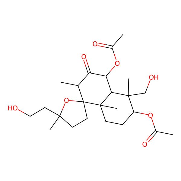2D Structure of [(1S,2R,4aS,5R,5'S,6S,8S,8aS)-8-acetyloxy-5'-(2-hydroxyethyl)-1-(hydroxymethyl)-1,4a,5',6-tetramethyl-7-oxospiro[2,3,4,6,8,8a-hexahydronaphthalene-5,2'-oxolane]-2-yl] acetate
