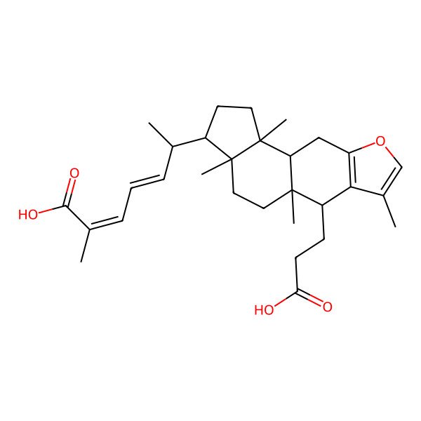 2D Structure of 6-[6-(2-Carboxyethyl)-3a,5a,7,10b-tetramethyl-1,2,3,4,5,6,10,10a-octahydroindeno[5,4-f][1]benzofuran-3-yl]-2-methylhepta-2,4-dienoic acid