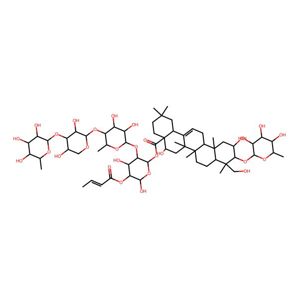 2D Structure of [5-But-2-enoyloxy-3-[5-[3,5-dihydroxy-4-(3,4,5-trihydroxy-6-methyloxan-2-yl)oxyoxan-2-yl]oxy-3,4-dihydroxy-6-methyloxan-2-yl]oxy-4,6-dihydroxyoxan-2-yl] 5,11-dihydroxy-9-(hydroxymethyl)-2,2,6a,6b,9,12a-hexamethyl-10-(3,4,5-trihydroxy-6-methyloxan-2-yl)oxy-1,3,4,5,6,6a,7,8,8a,10,11,12,13,14b-tetradecahydropicene-4a-carboxylate