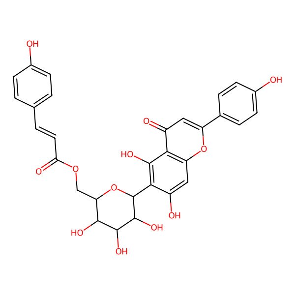 2D Structure of [6-[5,7-Dihydroxy-2-(4-hydroxyphenyl)-4-oxochromen-6-yl]-3,4,5-trihydroxyoxan-2-yl]methyl 3-(4-hydroxyphenyl)prop-2-enoate