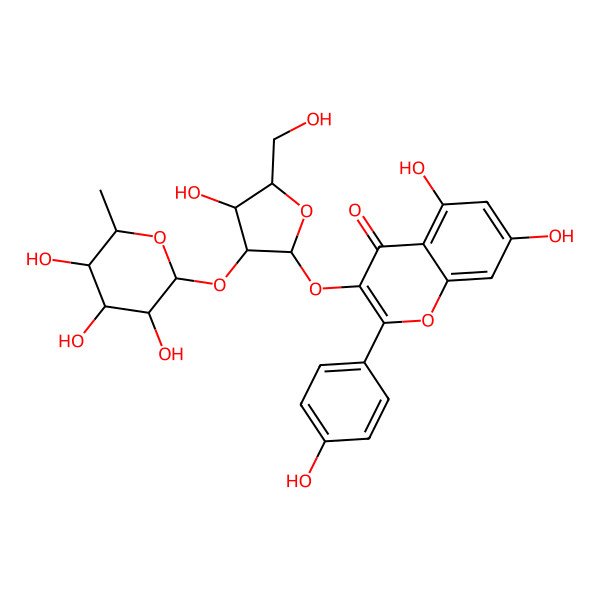 2D Structure of 5,7-Dihydroxy-3-[4-hydroxy-5-(hydroxymethyl)-3-(3,4,5-trihydroxy-6-methyloxan-2-yl)oxyoxolan-2-yl]oxy-2-(4-hydroxyphenyl)chromen-4-one