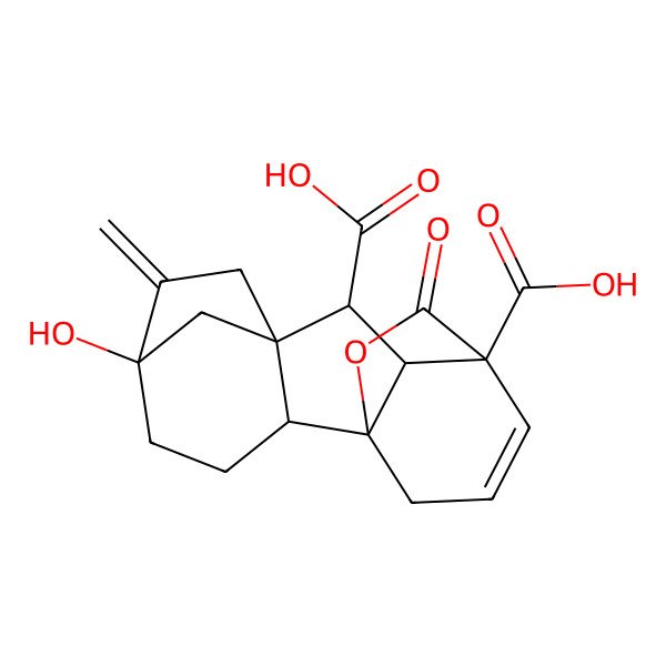 2D Structure of 5-Hydroxy-6-methylidene-16-oxo-15-oxapentacyclo[9.3.2.15,8.01,10.02,8]heptadec-12-ene-9,11-dicarboxylic acid
