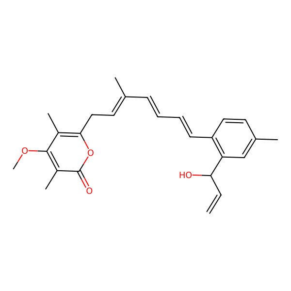 2D Structure of 6-[7-[2-(1-Hydroxyprop-2-enyl)-4-methylphenyl]-3-methylhepta-2,4,6-trienyl]-4-methoxy-3,5-dimethylpyran-2-one