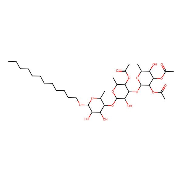 2D Structure of [(2S,3S,4S,5R,6S)-4-[(2S,3R,4R,5S,6S)-3,4-diacetyloxy-5-hydroxy-6-methyloxan-2-yl]oxy-6-[(2S,3R,4R,5R,6R)-6-dodecoxy-4,5-dihydroxy-2-methyloxan-3-yl]oxy-5-hydroxy-2-methyloxan-3-yl] acetate