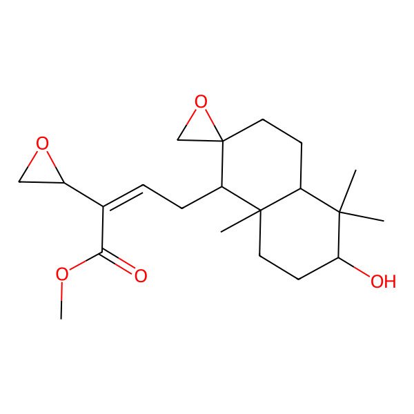 2D Structure of methyl (E)-4-[(1R,2S,4aR,6S,8aR)-6-hydroxy-5,5,8a-trimethylspiro[3,4,4a,6,7,8-hexahydro-1H-naphthalene-2,2'-oxirane]-1-yl]-2-[(2R)-oxiran-2-yl]but-2-enoate