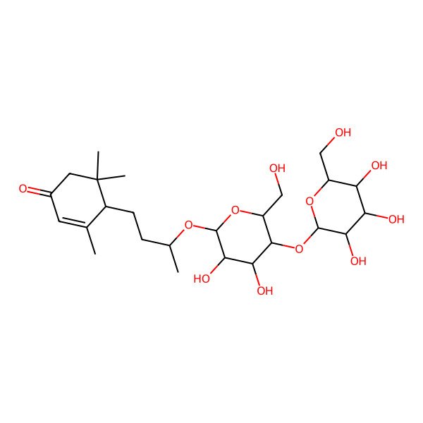 2D Structure of 4-[3-[3,4-Dihydroxy-6-(hydroxymethyl)-5-[3,4,5-trihydroxy-6-(hydroxymethyl)oxan-2-yl]oxyoxan-2-yl]oxybutyl]-3,5,5-trimethylcyclohex-2-en-1-one