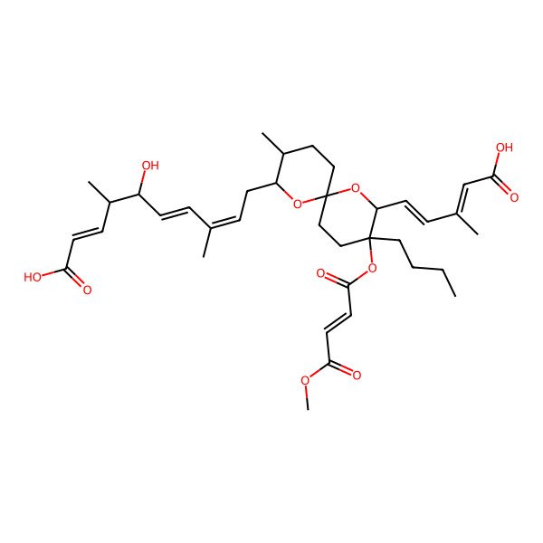 2D Structure of 10-[3-Butyl-2-(4-carboxy-3-methylbuta-1,3-dienyl)-3-(4-methoxy-4-oxobut-2-enoyl)oxy-9-methyl-1,7-dioxaspiro[5.5]undecan-8-yl]-5-hydroxy-4,8-dimethyldeca-2,6,8-trienoic acid