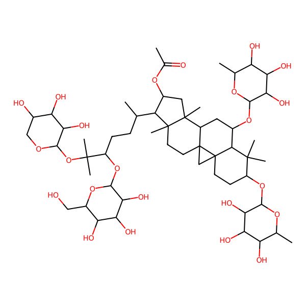 2D Structure of [7,7,12,16-Tetramethyl-15-[6-methyl-5-[3,4,5-trihydroxy-6-(hydroxymethyl)oxan-2-yl]oxy-6-(3,4,5-trihydroxyoxan-2-yl)oxyheptan-2-yl]-6,9-bis[(3,4,5-trihydroxy-6-methyloxan-2-yl)oxy]-14-pentacyclo[9.7.0.01,3.03,8.012,16]octadecanyl] acetate