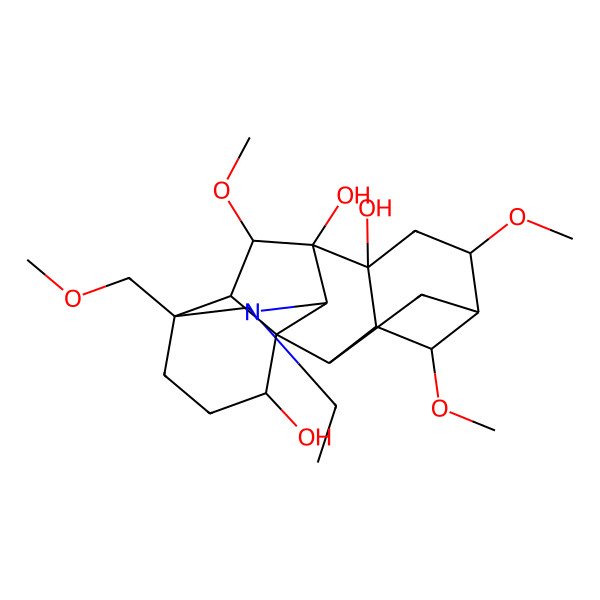 2D Structure of (1S,2R,3R,4S,5R,6S,8R,9S,10S,13S,16S,17R,18R)-11-ethyl-4,6,18-trimethoxy-13-(methoxymethyl)-11-azahexacyclo[7.7.2.12,5.01,10.03,8.013,17]nonadecane-8,9,16-triol