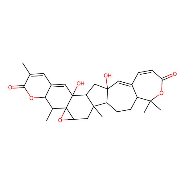 2D Structure of 2,27-Dihydroxy-6,10,15,20,20-pentamethyl-8,12,21-trioxaheptacyclo[13.13.0.02,11.04,9.011,13.016,27.019,25]octacosa-3,5,23,25-tetraene-7,22-dione