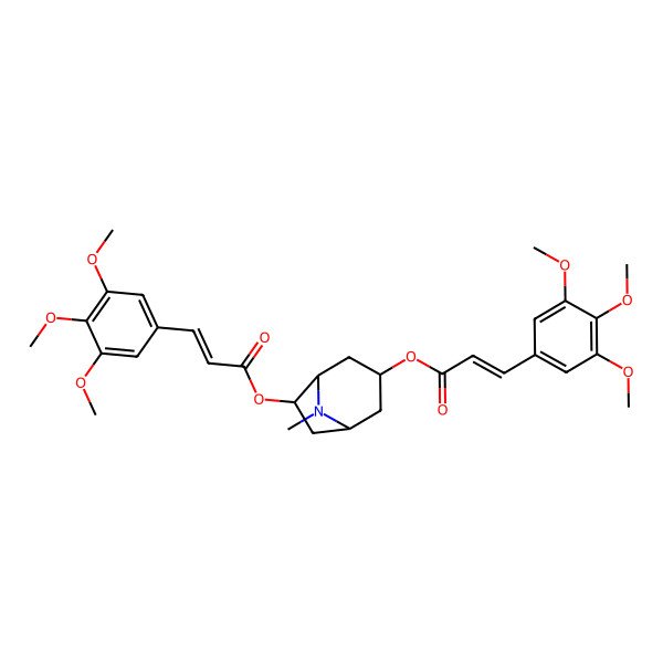 2D Structure of [(1S,3S,5R,6S)-8-methyl-6-[(E)-3-(3,4,5-trimethoxyphenyl)prop-2-enoyl]oxy-8-azabicyclo[3.2.1]octan-3-yl] (E)-3-(3,4,5-trimethoxyphenyl)prop-2-enoate