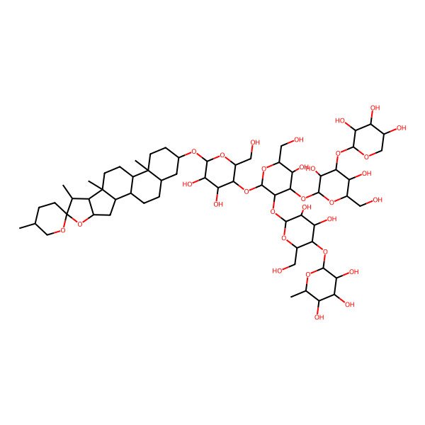 2D Structure of (2S,3R,4R,5R,6S)-2-[(2R,3S,4R,5R,6S)-6-[(2S,3R,4S,5R,6R)-2-[(2R,3R,4R,5R,6R)-4,5-dihydroxy-2-(hydroxymethyl)-6-[(1R,2S,4S,5'R,6R,7S,8R,9S,12S,13S,16S,18S)-5',7,9,13-tetramethylspiro[5-oxapentacyclo[10.8.0.02,9.04,8.013,18]icosane-6,2'-oxane]-16-yl]oxyoxan-3-yl]oxy-4-[(2S,3R,4S,5R,6R)-3,5-dihydroxy-6-(hydroxymethyl)-4-[(2S,3R,4S,5R)-3,4,5-trihydroxyoxan-2-yl]oxyoxan-2-yl]oxy-5-hydroxy-6-(hydroxymethyl)oxan-3-yl]oxy-4,5-dihydroxy-2-(hydroxymethyl)oxan-3-yl]oxy-6-methyloxane-3,4,5-triol