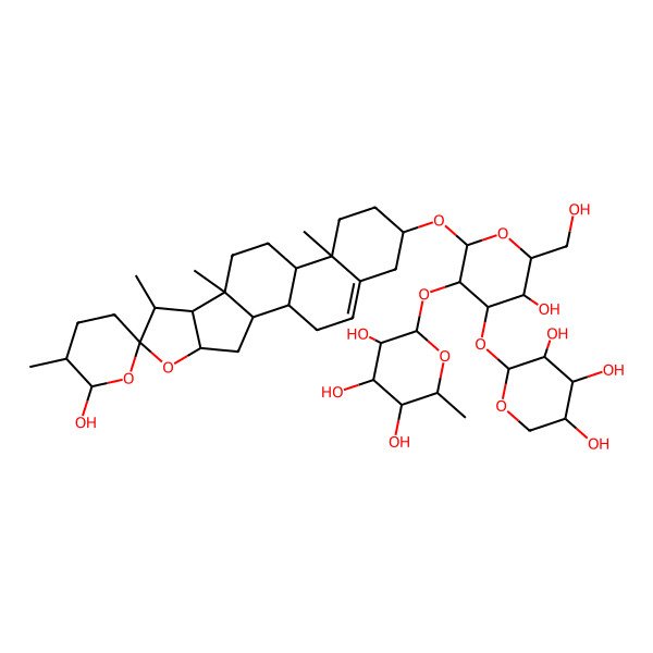 2D Structure of (2S,3R,4R,5R,6S)-2-[(2R,3R,4S,5R,6R)-5-hydroxy-6-(hydroxymethyl)-2-[(1S,2S,4S,5'R,6S,6'R,7S,8R,9S,12S,13R,16S)-6'-hydroxy-5',7,9,13-tetramethylspiro[5-oxapentacyclo[10.8.0.02,9.04,8.013,18]icos-18-ene-6,2'-oxane]-16-yl]oxy-4-[(2S,3R,4S,5R)-3,4,5-trihydroxyoxan-2-yl]oxyoxan-3-yl]oxy-6-methyloxane-3,4,5-triol