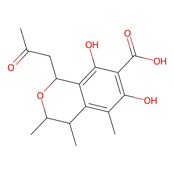 2D Structure of (1R,3R,4S)-6,8-dihydroxy-3,4,5-trimethyl-1-(2-oxopropyl)-3,4-dihydro-1H-isochromene-7-carboxylic acid