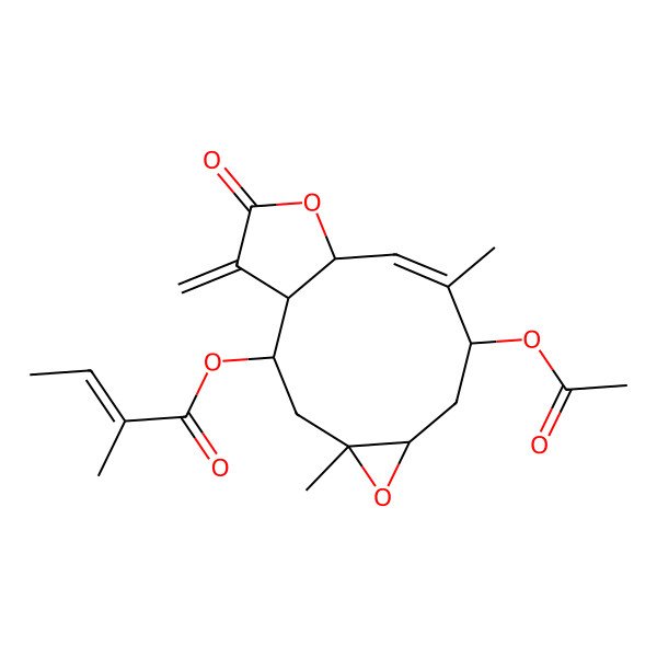 2D Structure of (8-Acetyloxy-4,9-dimethyl-14-methylidene-13-oxo-5,12-dioxatricyclo[9.3.0.04,6]tetradec-9-en-2-yl) 2-methylbut-2-enoate